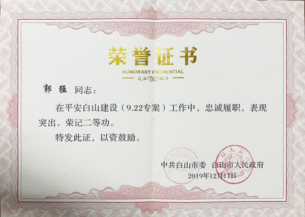 某专案工作二等功